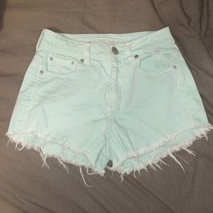 American Eagle mint high waisted frayed denim shorts
